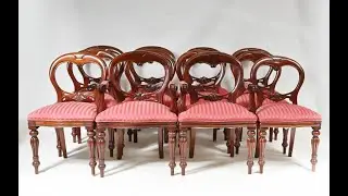 Set 12 Victorian Dining Chairs Balloon Back Diners