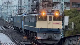 【4K高画質】【冬の石油需要増大に伴う臨時重単回送】国鉄EF65形2088号機＋JR貨物EH200形10号機の重連が関内駅を通過！（単1295レ・単機・臨A6101＋高A215）2025.12.24