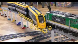 Lego train crash on bridge in Massive Lego train layout 4