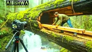 গাছের তৈরি বাড়ি | Building A Secret Room Inside A Tree Trunk Over A Waterfall | #vlog 