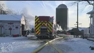 Firefighters battle fire at Trumbull County dairy farm