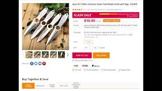 4pcs 4Cr13Mov Stainless Steel Fixed Blade Knife with Bag - SILVER