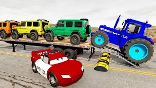 Flatbed Truck McQueen | Transportation with Truck - Pothole vs Car #019 | BeamNG.Drive Gameplay