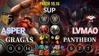 GEN Asper Gragas vs JDG LvMao Pantheon Sup - KR Patch 10.16