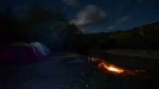Timelaps - Portitsa canyon and ancient bridge at night