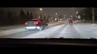 Tesla fsd ​​14.20 скользит по льду зимой