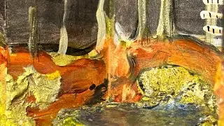 Space Art Landscape Painting on a 4x4x3 Inch Craft Box Using Golden's Fluid Acrylic Colors and Gels