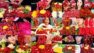 RAW BEEF MUKBANG COMPILATION - KOREAN FOOD YUKHOE EATING PARTY 💯 SATISFYING SOUND