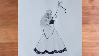 How to draw a girl with kite easy drawing nice amazing drawing for beginners 