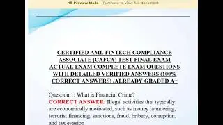 CERTIFIED AML FINTECH COMPLIANCE ASSOCIATE CAFCA TEST FINAL EXAM ACTUAL EXAM COMPLETE EXAM QUESTIONS
