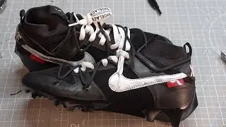 I made some Off-White custom cleats. First vid kinda nervy #custom #customcleats #dunks #football 
