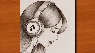 Easy Girl Pencil Drawing with Headphones | Simple Step by Step Sketch for Beginners | Lavi Arts