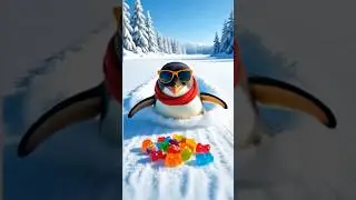 A penguin sliding on ice with candy #cute #kidsshorts #reels