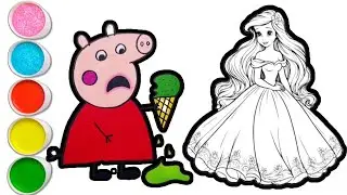 Peppa pig with princess drawing and coloring for kids and toddlers || easy peppa pig drawing for kid