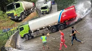 TEREKAM !!! DETIK-DETIK MENGERIKAN TRUK MELUNCUR KENCANG, Innalillahi Truk Rem Blong Tabrak Tebing