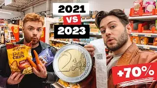 24H A COMER APENAS COM UMA MOEDA DE 2 EUROS! *2021 VS 2023*