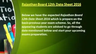 Rajasthan Board 12th Date Sheet 2016 RBSE Inter Time Table