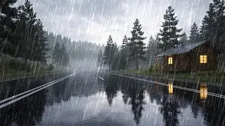 Rainy Forest Road 🌧️ Cabin Lights & Calm Rain for Sleep