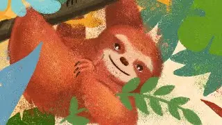 Joyful Crayon Brushes: Relaxing Sloth Illustration Process