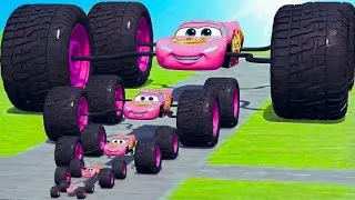 Big & Small McQueen Spider with Monster Wheels VS Train  [BeamNG.Drive] - Part 5