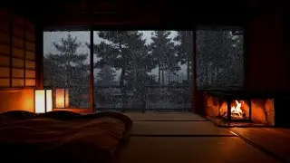 Cozy Bedroom Rain Sounds For Sleeping No Ads Fireplace | Piano Music & Rain 3 Hours 🏠🔥