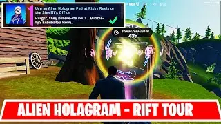 Use an Alien Hologram Pad at Risky Reels or the Sheriff's office - Fortnite Post Rift Tour Quests