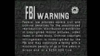 Video Treasures FBI Warning screen and 1988 HBO Video logo