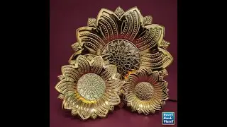3pcs Lotus Design Golden Aluminium Serving Tray Set &ndash; Decorative Flower-Shaped Platters