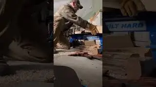 Splitting knotted wood indoors with the built hard wood splitter ￼