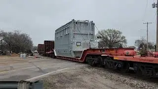 Kansas & Oklahoma Railroad is westbound, Clearwater, KS, special high/wide move on March 8, 2024.