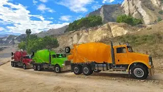 TRANSPORTING YELLOW, GREEN, AND RED MIXER TRUCK THROUGH EXTREME TRACKS
