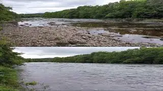 River comparison after heavy rainfall river Spean Scotland