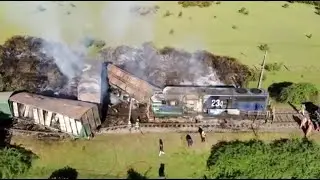 Queman los vagones y la locomotora tras provocar el descarrilamiento de un tren en Chile