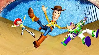 GTA 5 Toy Story Team Funny Water Ragdolling and Fails Woody, Buzz, Jessie