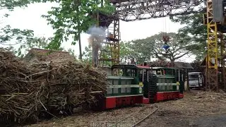 Double Traksi Lokomotif Diesel Schoema nomor 3 dan 4 mendorong getrok isian ke dalam PG Pagotan