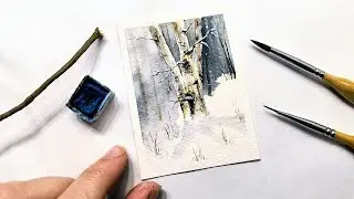 Реалистичная картина берёзы для начинающих »ЛЕГКИЙ урок по технике рисования берёзы акварелью