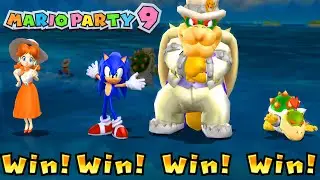 Mario Party 9 Garden Battle - Daisy vs Bowser .jr vs Bowser vs Sonic (Master Difficulty)#mario