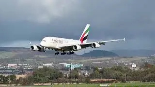 Emirates A380 landing into Glasgow airport 