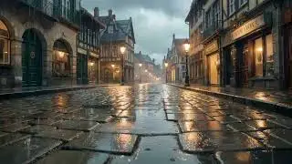 Heavy Rain on a Old Cobblestone Street with Distant Thunder | Sleep White Noise | 10 Hours | Relax