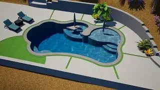 Super unique modern freeform 3D Swimming pool with wet lounge - Lakeside, CA
