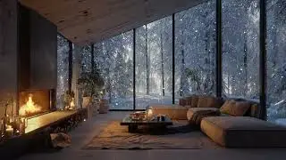 🤍❄️White Piano Winter Room | Snowy Night Window Ambience with Fireplace