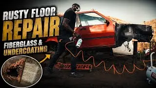 I repaired a rusted floor with fiberglass and undercoated the car with rubberizer !