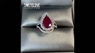 Handmade 3.7ct Ruby Red Pear Cut Sterling Silver Engagement Ring
