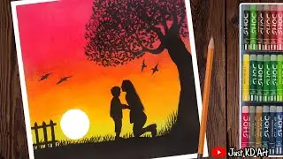 Mother's Day Drawing with Oil Pastels for Beginners | Beautiful Sunset Scenery Drawing | Woman's Day
