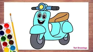 Scooter Drawing and Colouring for Kids | Easy Motorbike Drawing | Tori Drawings