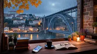 Cozy Study Room Rain Ambience in Porto 🌧️ Warm Jazz Music and Rain Sounds for Focus, Study