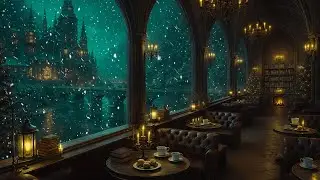 A Silent Snowy Evening in a Gothic Coffeehouse | Dark Academia Winter Ambience for Reading & Relax.