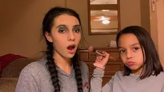 little sister does my makeup || Christmas edition