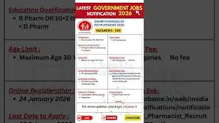 DSHM Pharmacist Recruitment 2026 🔥 200 Vacancies | Salary ₹32,600 | Apply Online | Govt Job