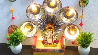 Ganpati decoration idea using Best matrial for home🧿/traditional backdrop decoration for festival 🌼
